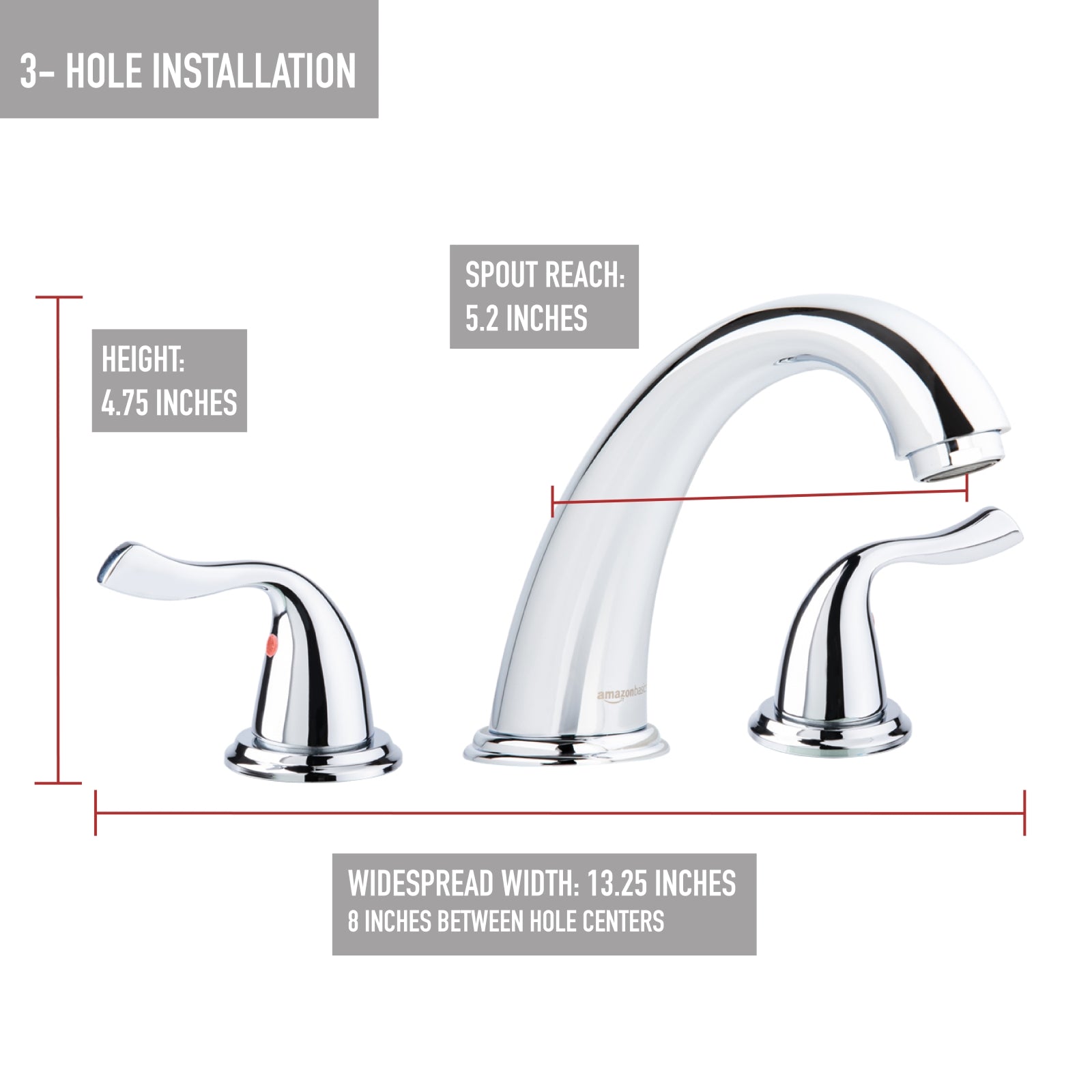 Two-Handle 3-Hole Mount 8-inch Bathroom Faucet, Polished Chrome