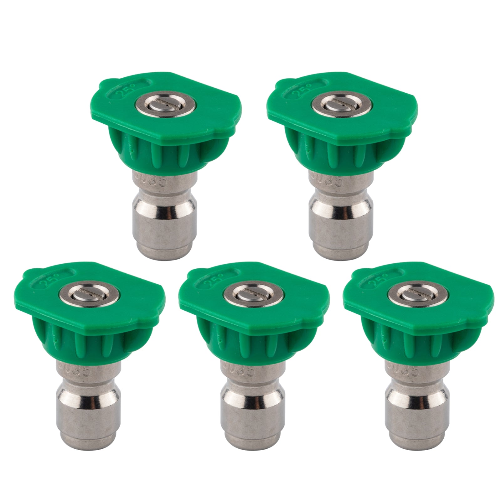 Clean Strike Professional Spray Nozzles, Green 25-Degree Spray Tips with 1/4 Inch Quick Connect Fitting, 3.5 Orifice and Pressure Washer Rated 6200 PSI, 5-Pack