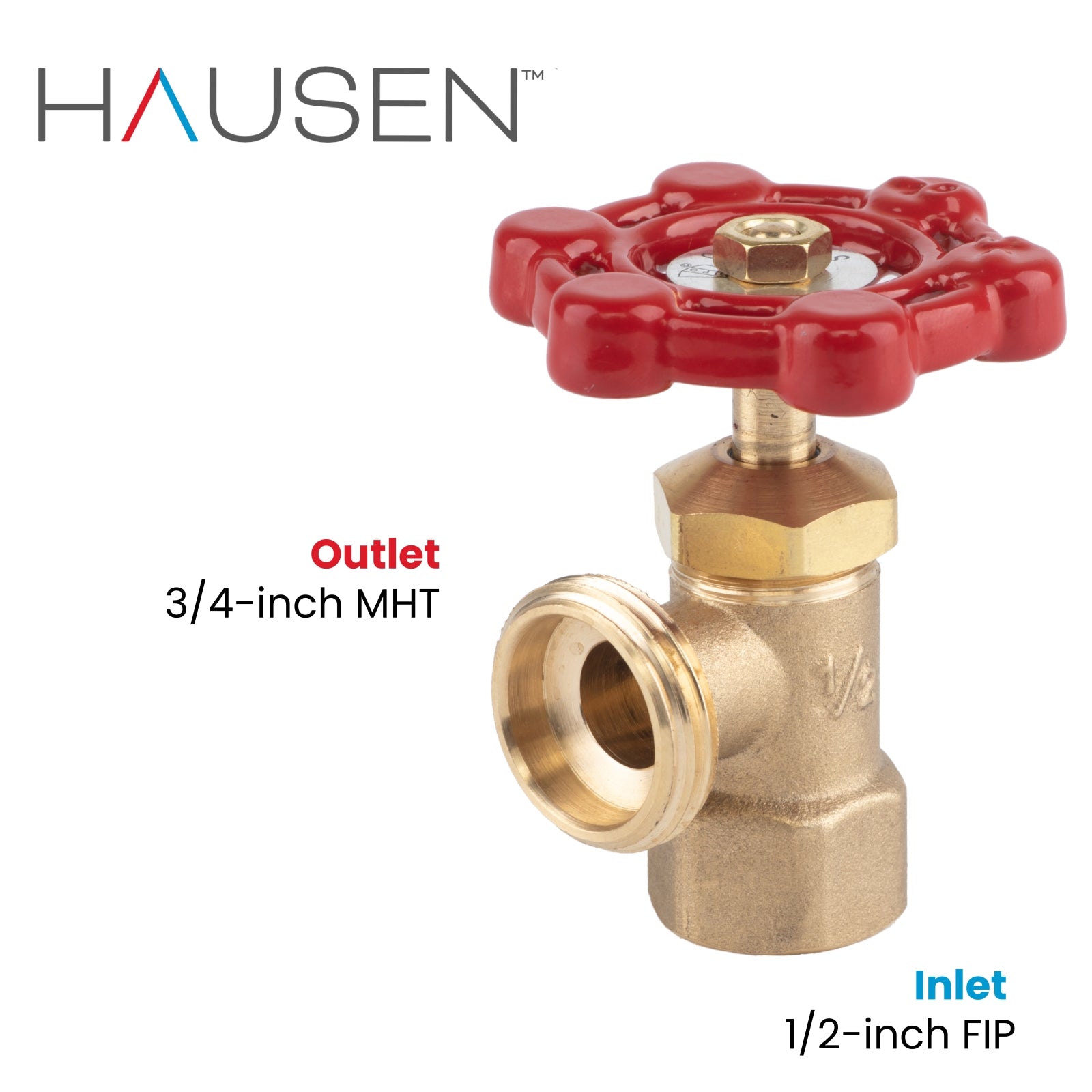 Hausen 1/2-inch FIP (Female Iron Pipe) x 3/4-inch MHT (Male Hose Thread) Brass Boiler Drain Valve; cUPC Certified; Compatible with Boilers and Water Heaters in Plumbing and Heating Systems, 1-pack