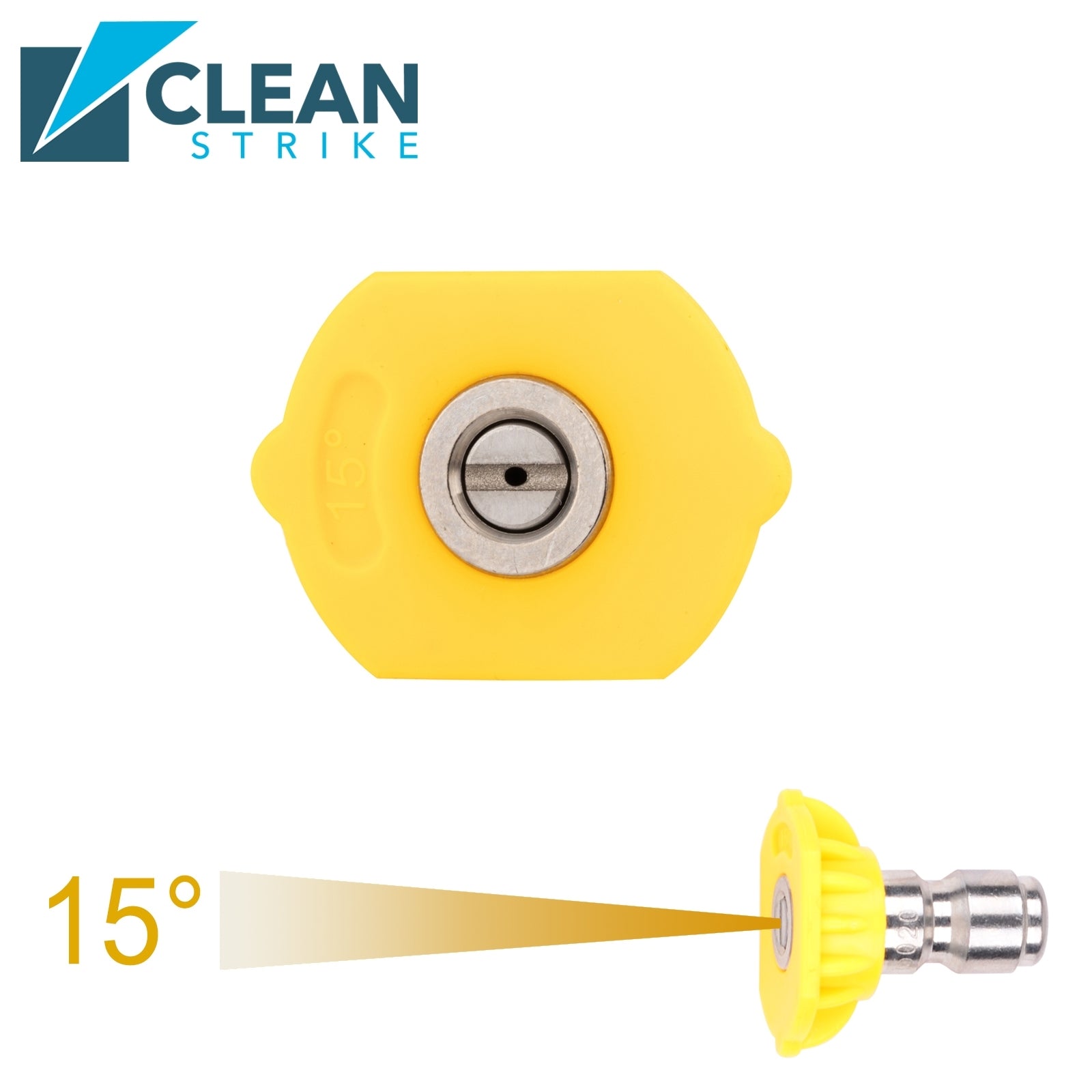 Clean Strike Professional Spray Nozzles, Yellow 15-Degree Spray Tips with 1/4 Inch Quick Connect Fitting, 3.0 Orifice and Pressure Washer Rated 6200 PSI, 5-Pack