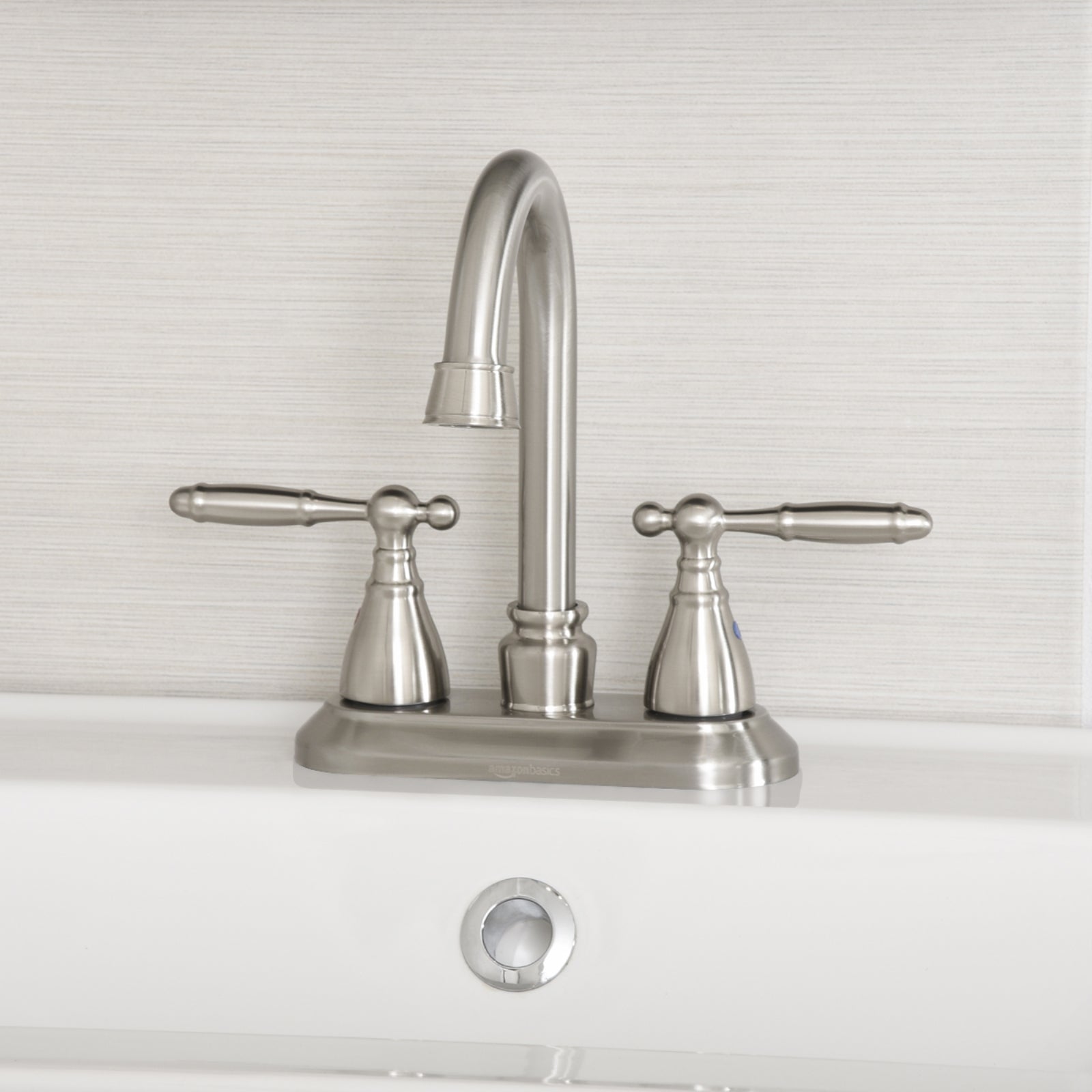 Traditional Two-Handle Long Spout 3-Hole Mount Basin Faucet-4-Inch, Satin Nickel