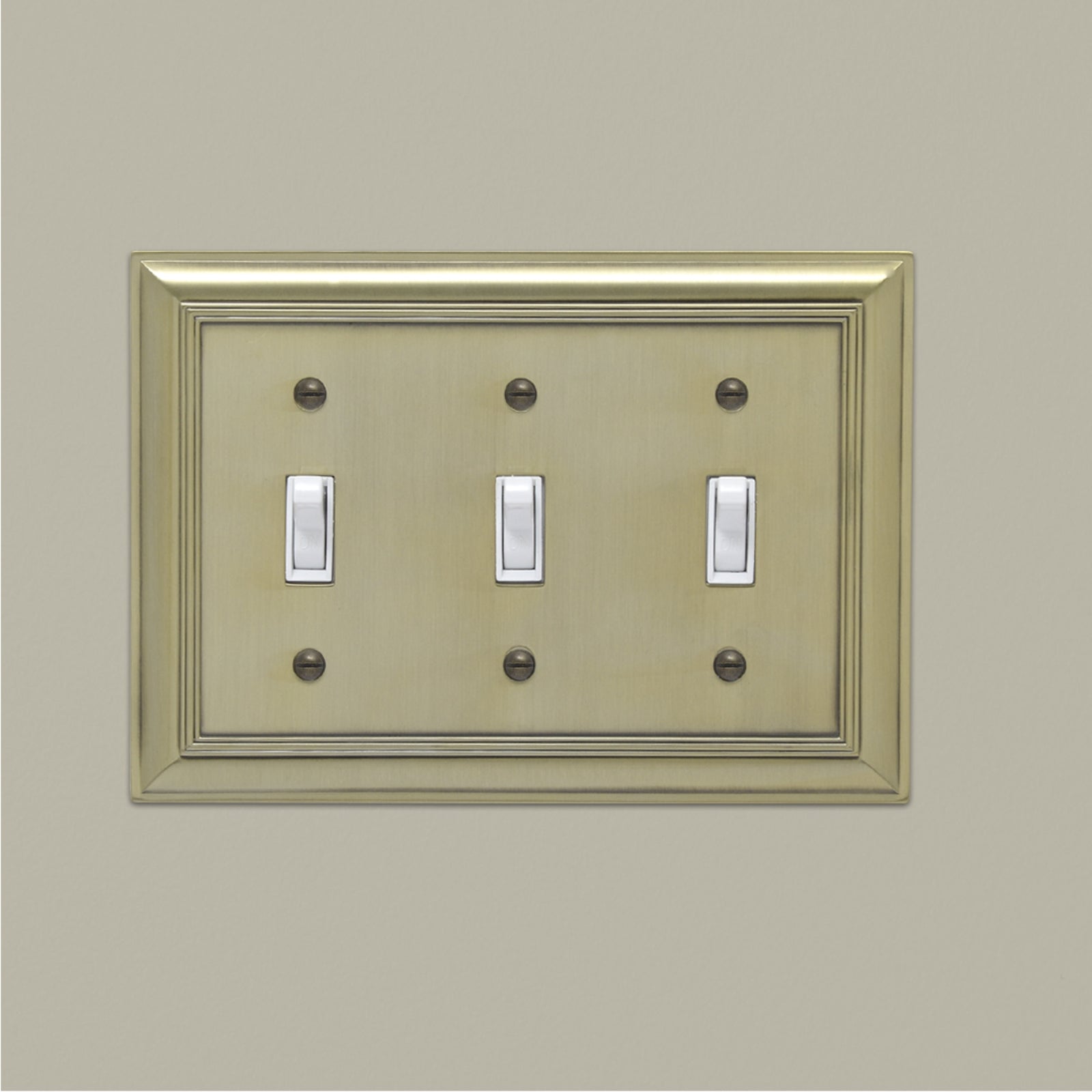 South Main Hardware Triple Toggle Wall Plate, Antique Brass, 1-Pack