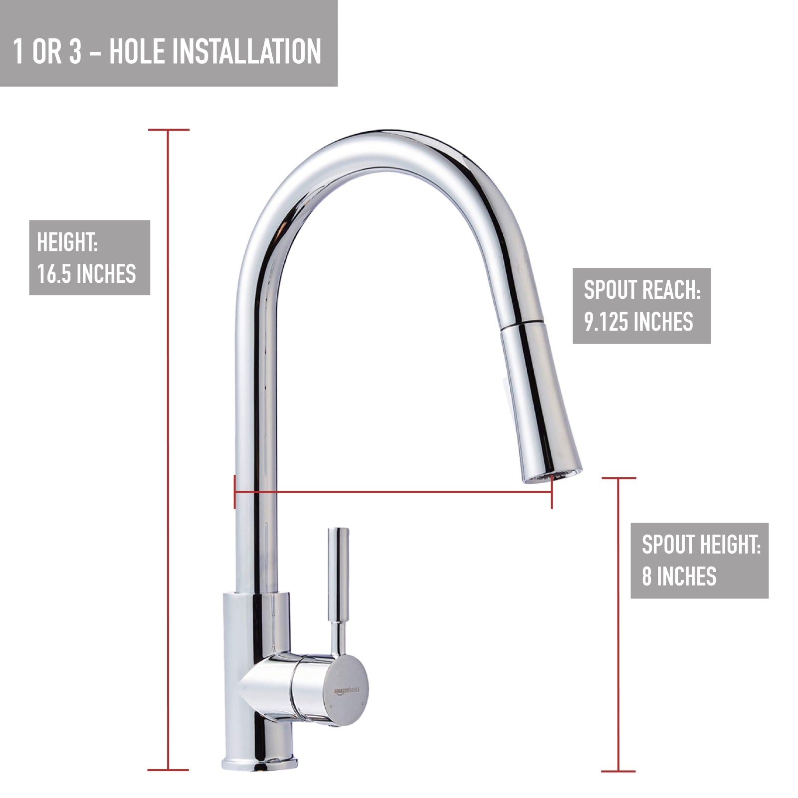 Modern Single-Handled Kitchen Pull-Down Sprayer Faucet, Polished Chrome