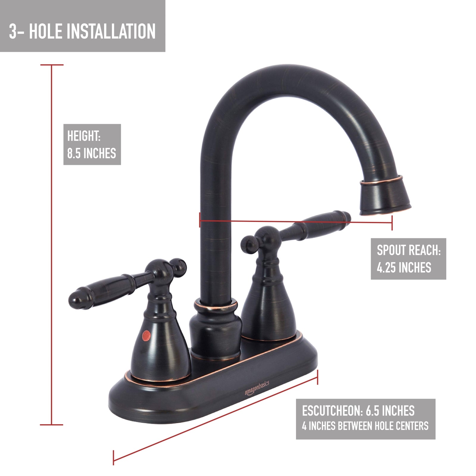 Traditional Two-Handle Long Spout 3-Hole Mount Basin Faucet-4-Inch, Oil-Rubbed Bronze