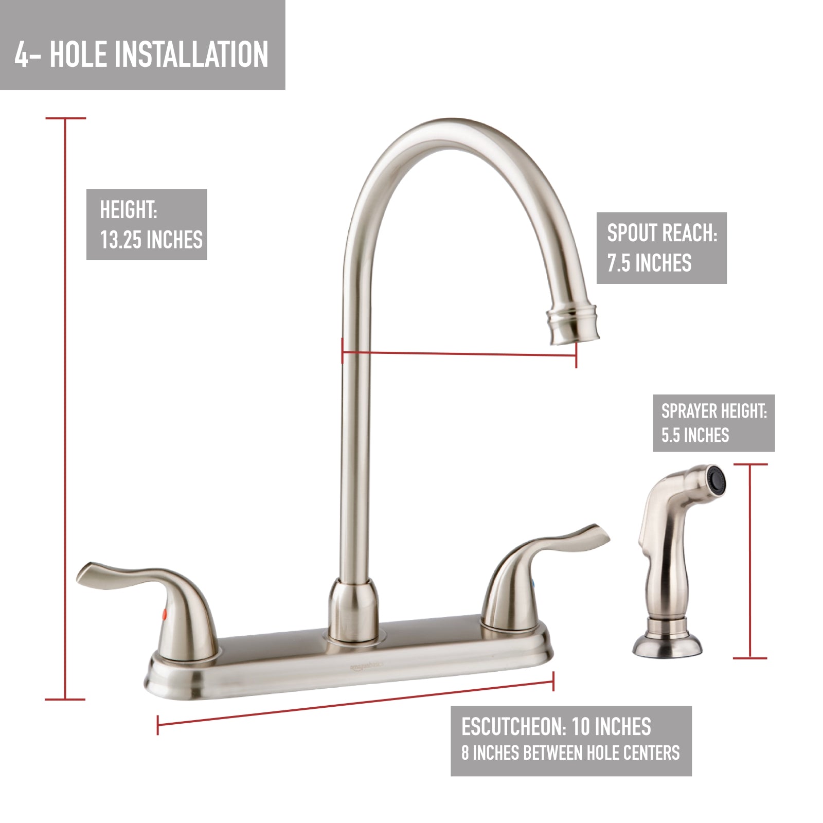 Two-Handle High-Arc Kitchen Faucet, Satin Nickel