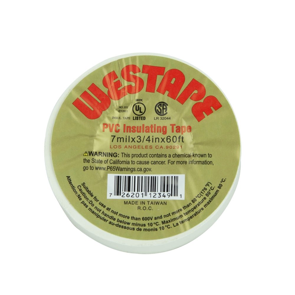 3/4-inch x 60-inch White Electrical Tape, UL 362K Listed