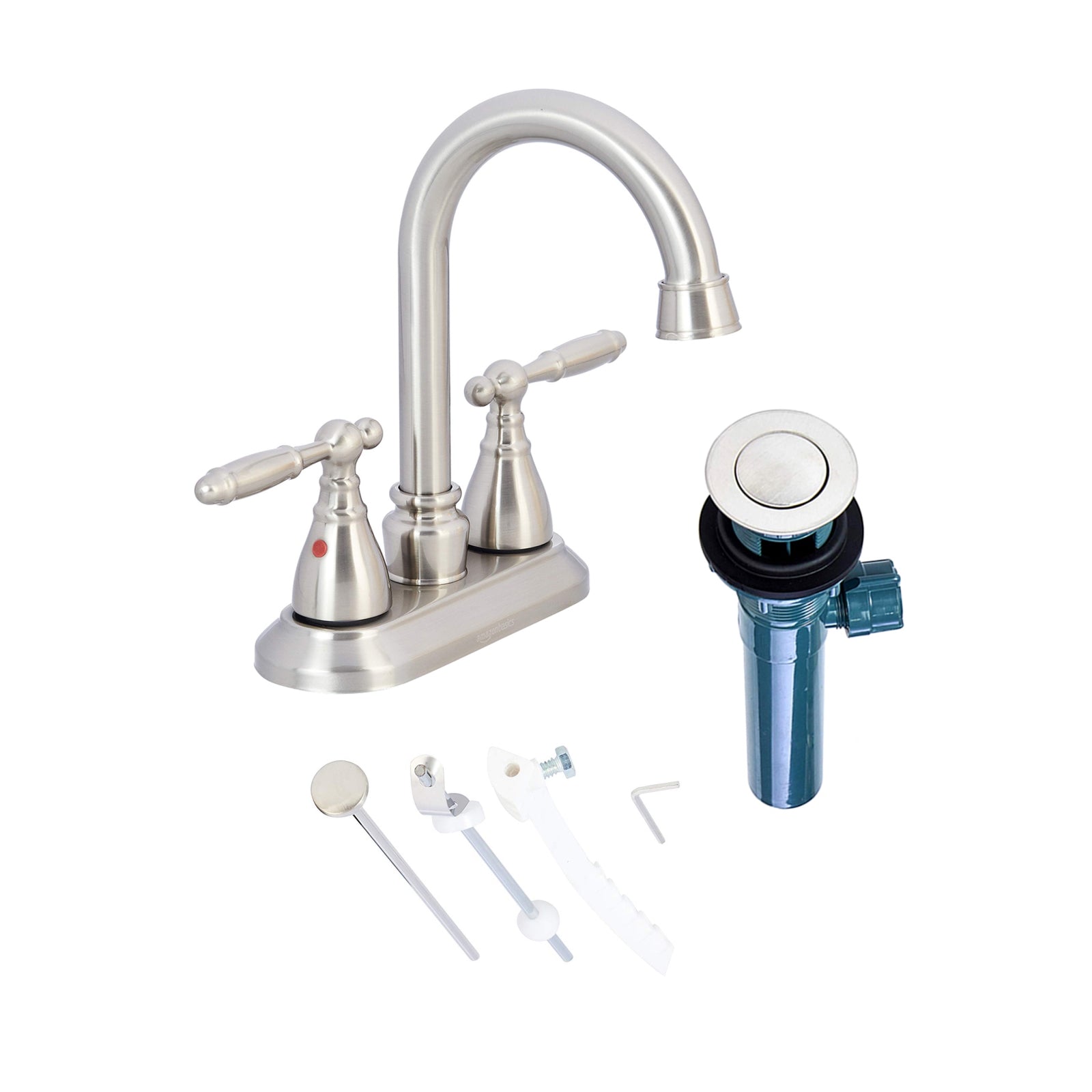 Traditional Two-Handle Long Spout 3-Hole Mount Basin Faucet-4-Inch, Satin Nickel