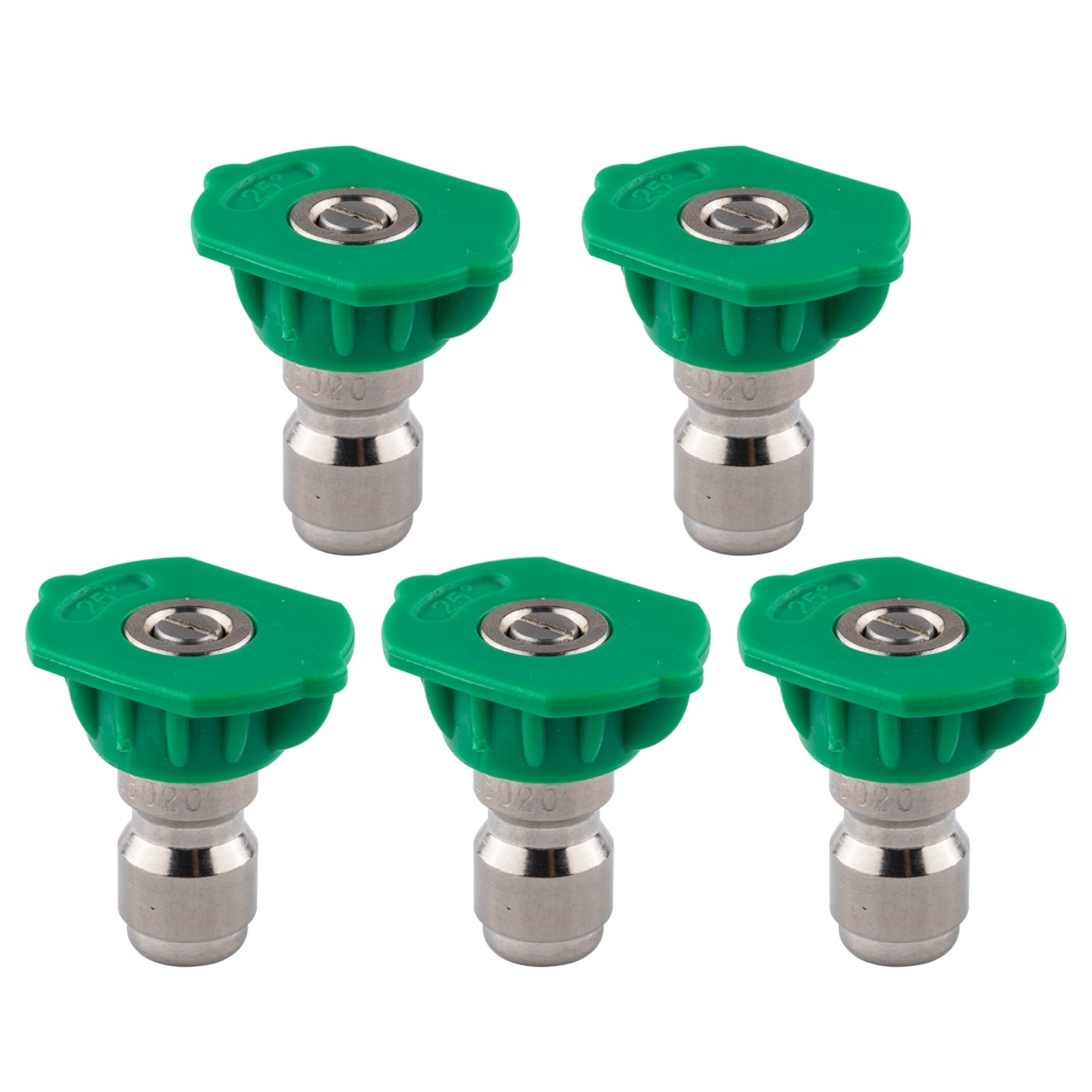 Clean Strike Professional Spray Nozzles, Green 25-Degree Spray Tips with 1/4 Inch Quick Connect Fitting, 2.0 Orifice and Pressure Washer Rated 6200 PSI, 5-Pack