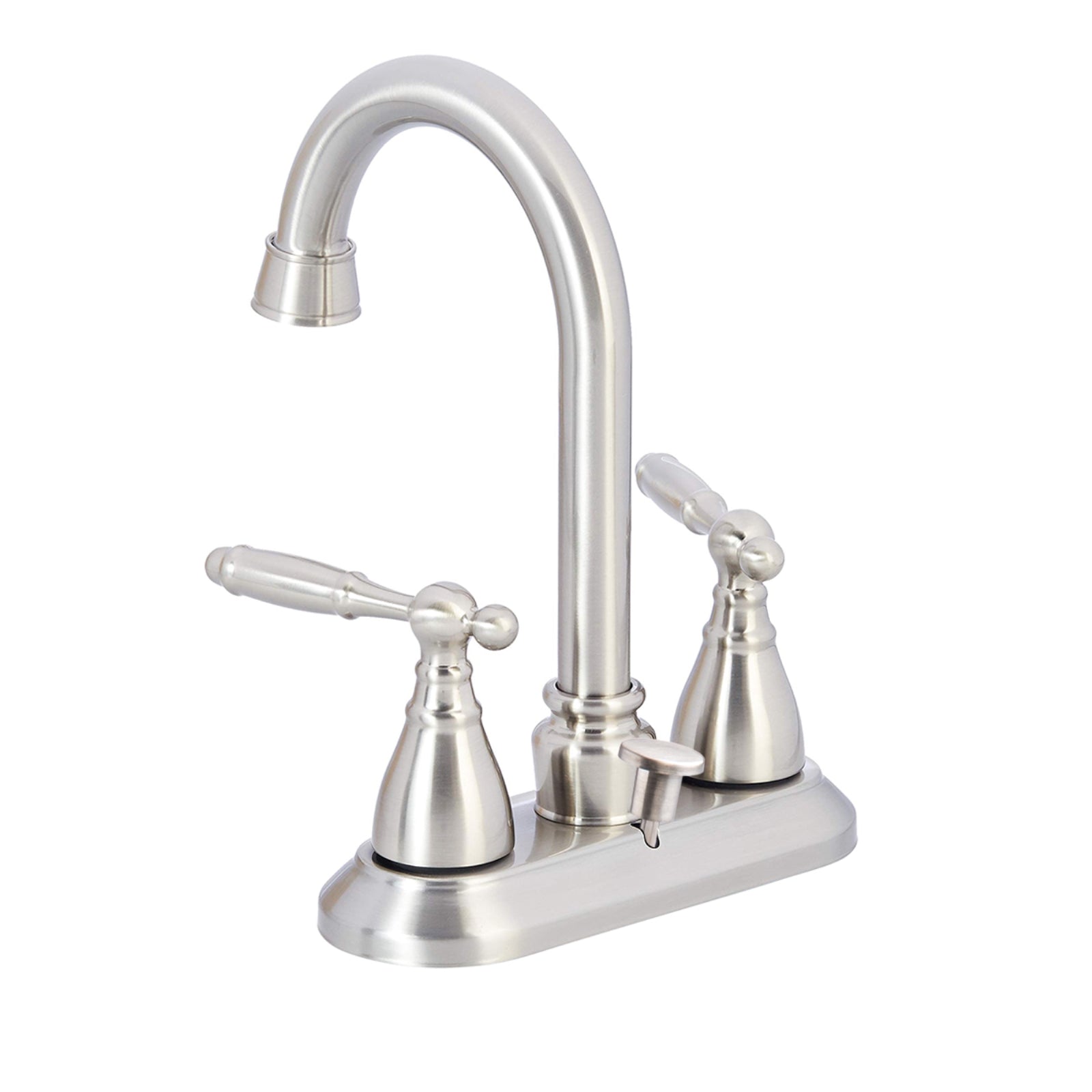 Traditional Two-Handle Long Spout 3-Hole Mount Basin Faucet-4-Inch, Satin Nickel