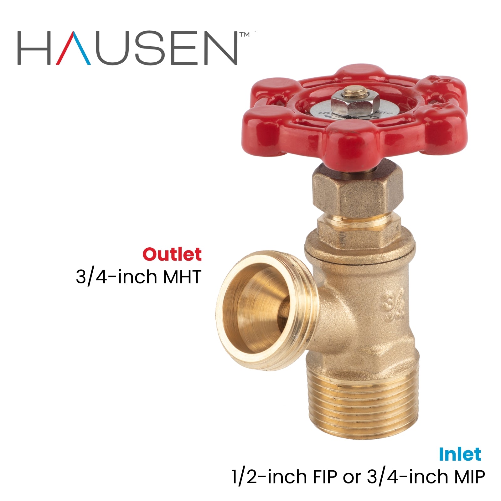 Hausen 1/2-inch FIP (Female Iron Pipe) or 3/4-inch MIP (Male Iron Pipe) x 3/4-inch MHT (Male Hose Thread) Brass Boiler Drain Valve; Compatible with Boilers and Water Heaters , 1-pack