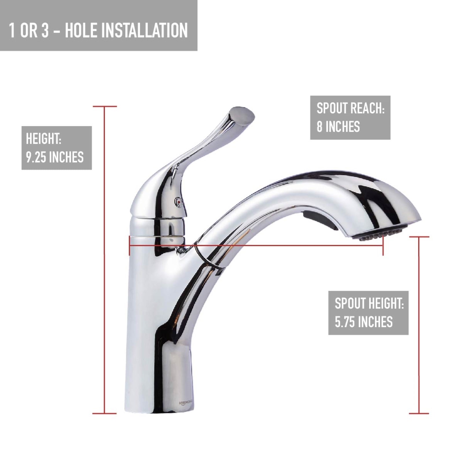 Single-Handle Kitchen Pull Out Sprayer Faucet, Arched, Polished Chrome