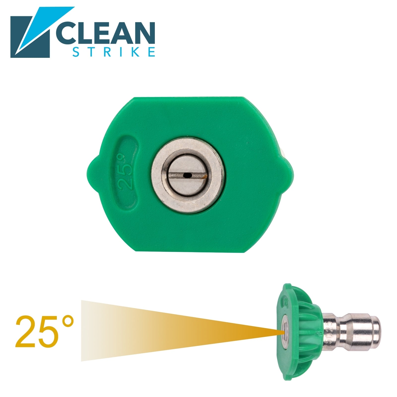 Clean Strike Professional Spray Nozzles, Green 25-Degree Spray Tips with 1/4 Inch Quick Connect Fitting, 2.5 Orifice and Pressure Washer Rated 6200 PSI, 5-Pack