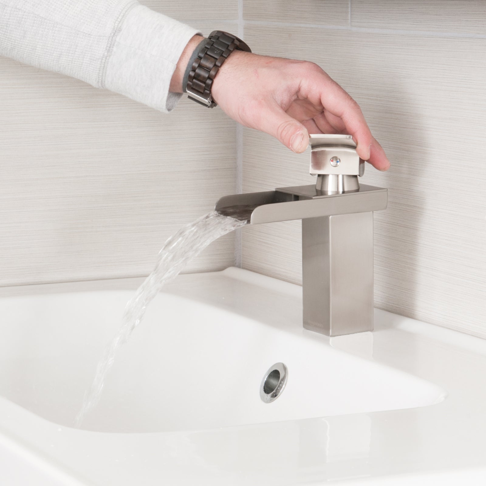 Waterfall Bathroom Faucet, Satin Nickel