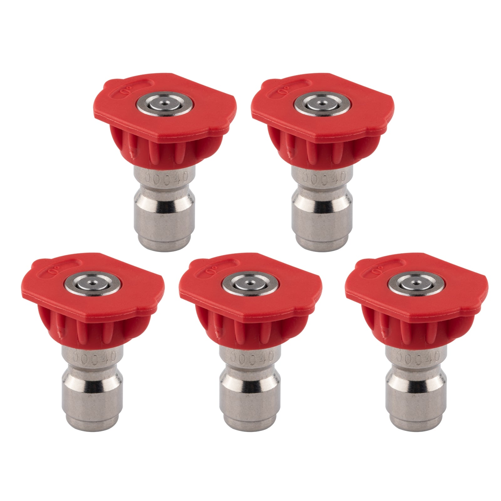 Clean Strike Professional Spray Nozzles, Red 0-Degree Spray Tips with 1/4 Inch Quick Connect Fitting, 4.0 Orifice and Pressure Washer Rated 6200 PSI, 5-Pack