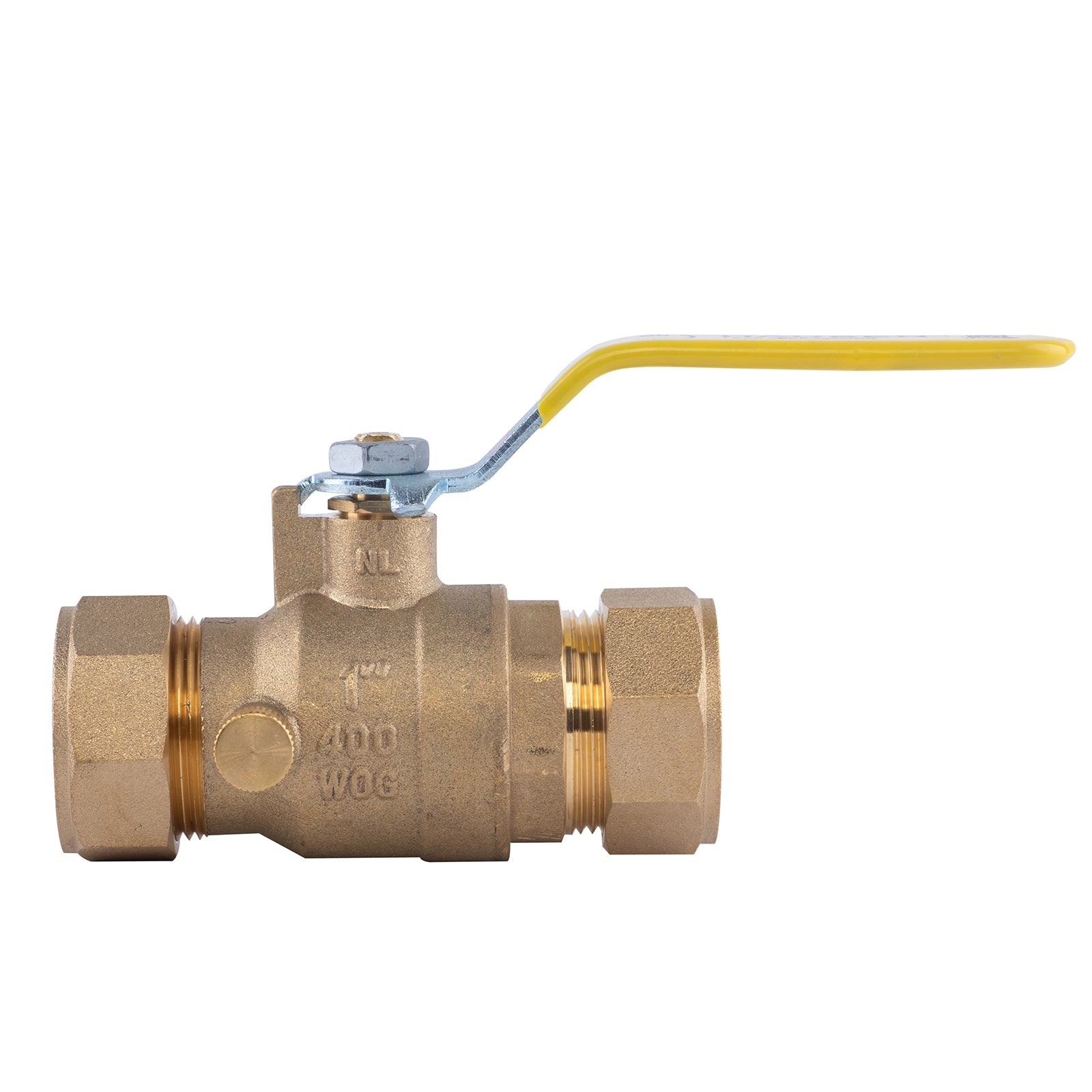 Hausen 1-inch Compression Standard Port Brass Ball Valve with Drain; Lead Free Forged Brass; Blowout Resistant Stem; For Use in Potable Water, Oil and Gas Distribution Systems, 1-Pack