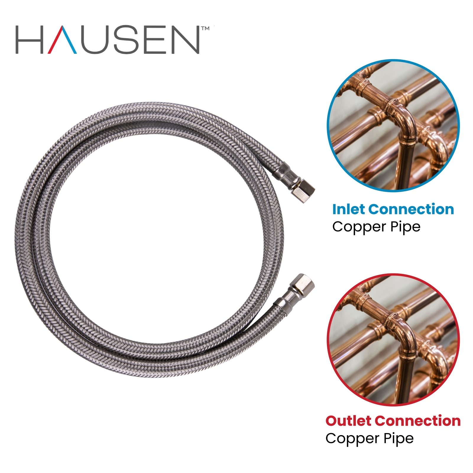 Hausen 1/4-inch Compression x 1/4-inch Compression x 60-inch (5-Feet) Length Stainless Steel Ice Maker Water Supply Connector; Lead Free; Compatible with Standard Refrigerators, 1-Pack