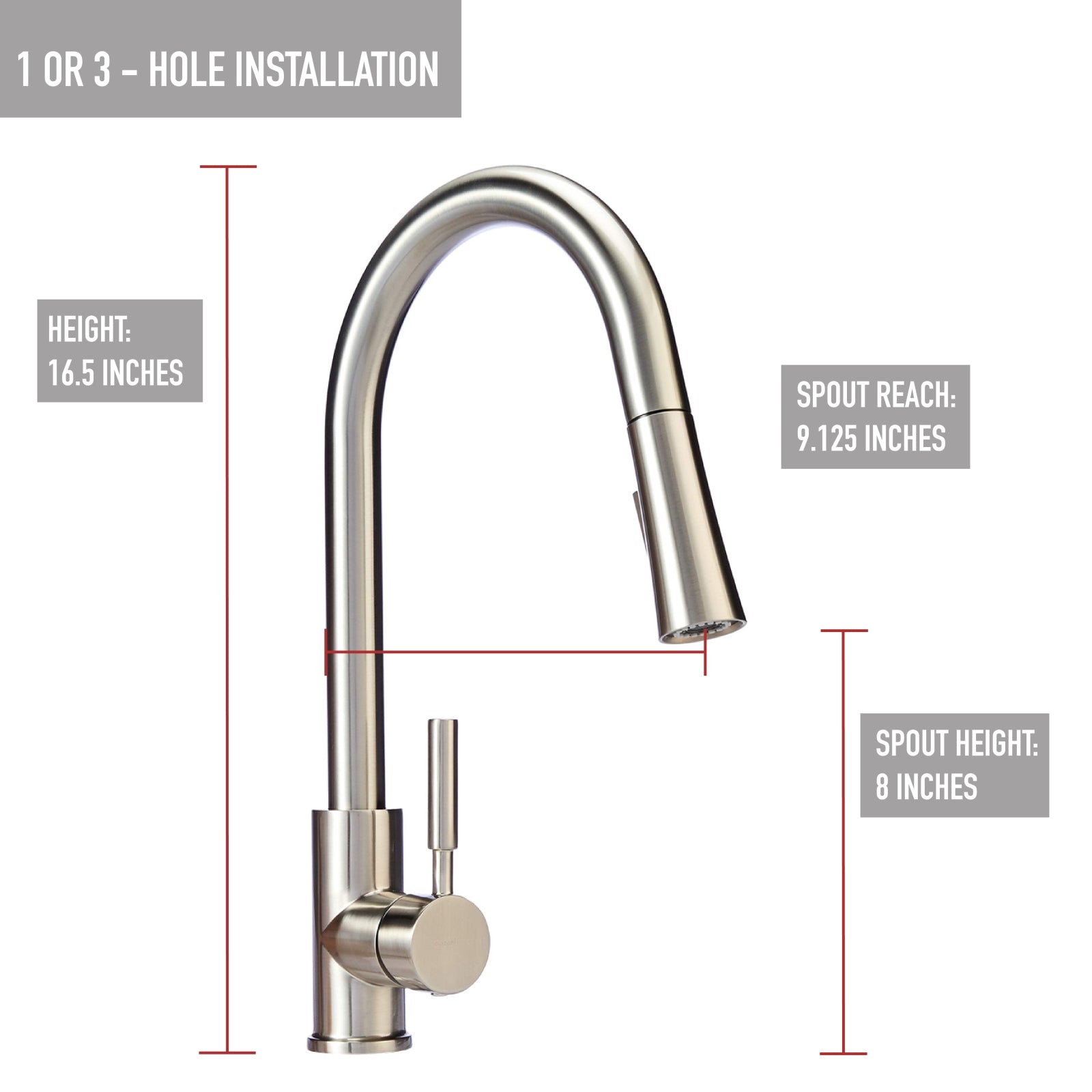 Modern Single-Handled Kitchen Pull-Down Sprayer Faucet, Satin Nickel