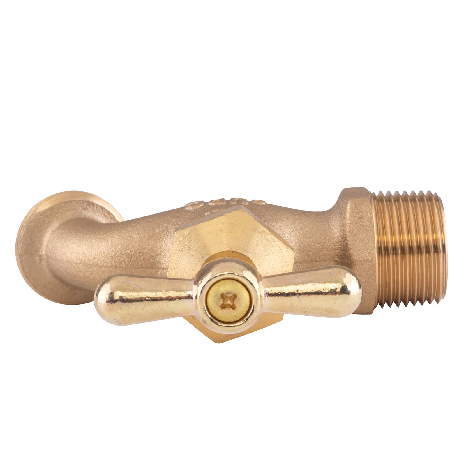 Hausen 3/4-inch MIP (Male Iron Pipe) x 3/4-inch MHT (Male Hose Thread) Brass No-Kink Angled Hose Bibb Valve with Tee Handle Shutoff; cUPC Certified, Compatible with Standard Garden Hoses, 1-pack