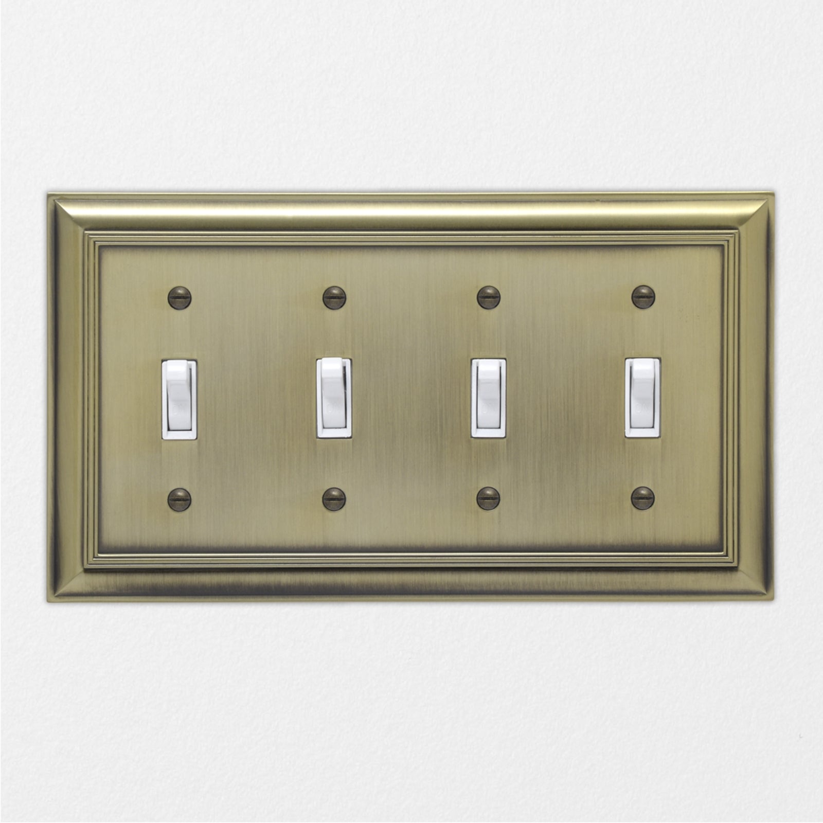 AmazonBasics Quadruple Toggle Wall Plate, Antique Brass, 1-Pack