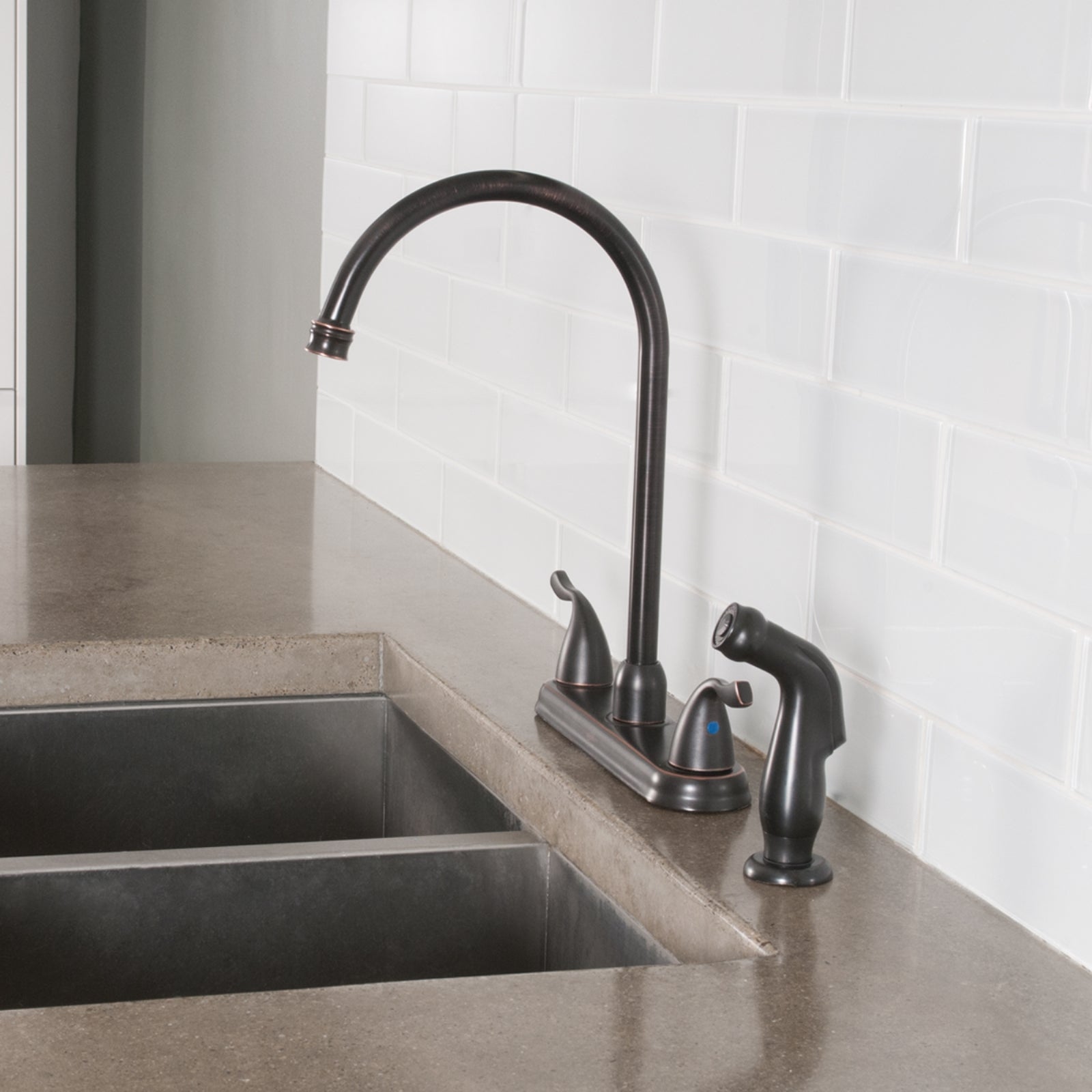 Two-Handle Hi-Arc Kitchen Faucet With Sprayer, Oil-Rubbed Bronze