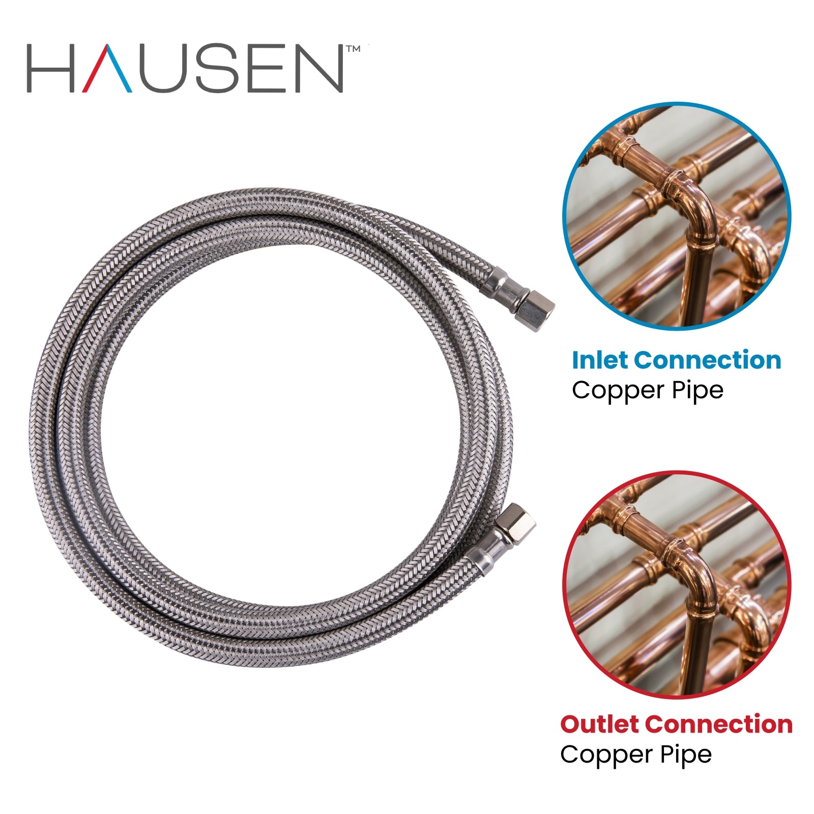 Hausen 1/4-inch Compression x 1/4-inch Compression x 84-inch (7-Feet) Length Stainless Steel Ice Maker Water Supply Connector; Compatible with Standard Refrigerators, 1-Pack