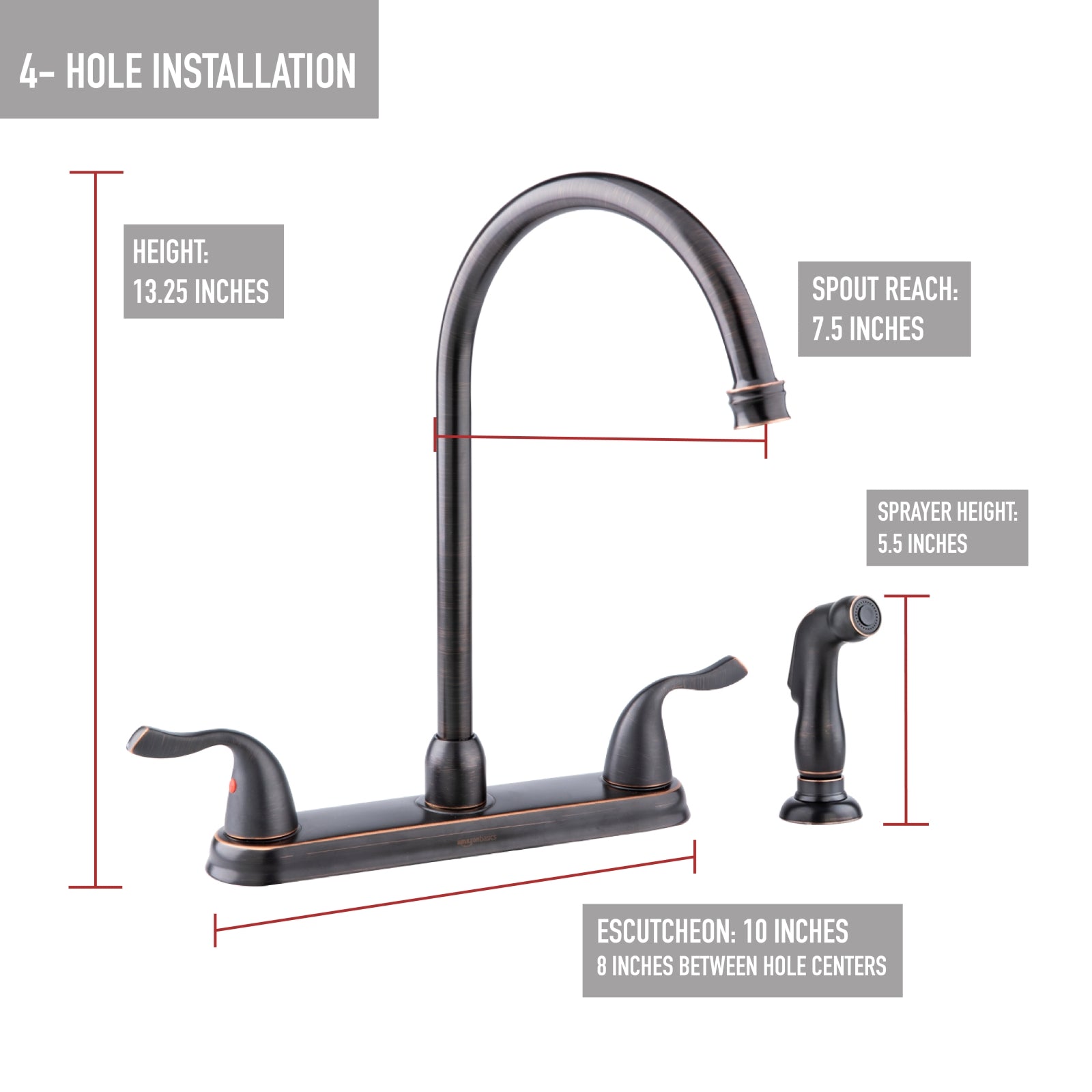 Two-Handle Hi-Arc Kitchen Faucet With Sprayer, Oil-Rubbed Bronze