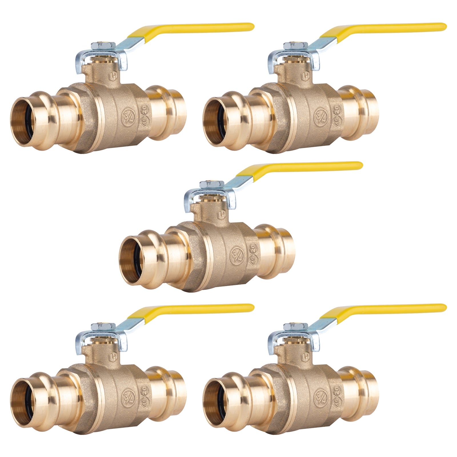 Hausen 3/4-inch Single O-Ring Press Ball Valve; Lead Free Forged Brass; Blowout Resistant Stem; For Use in Potable Water Distribution Systems, Hydronic Heating and Chilled Water, 5-Pack