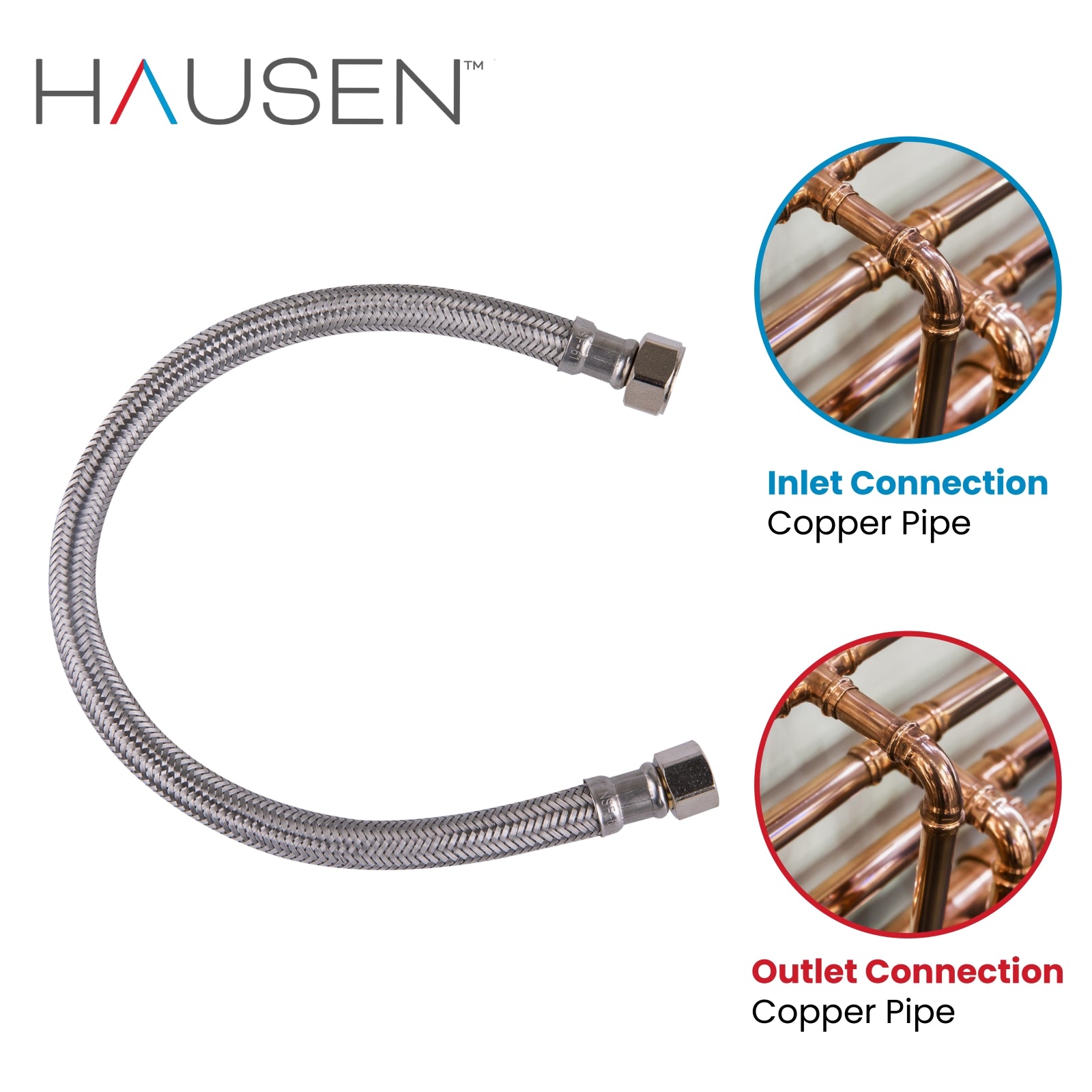 Hausen 3/8-inch Compression x 1/2-inch Compression x 16-inch Length Stainless Steel Faucet Water Supply Connector; Lead Free; cUPC and NSF-61 Certified; Compatible with Standard Faucets, 2-Pack