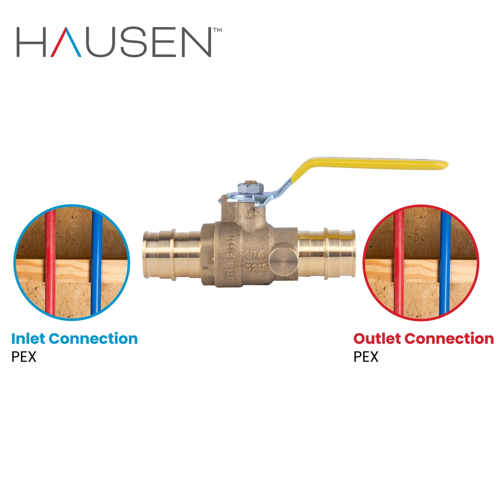 Hausen 3/4-inch PEX Standard Port Brass Ball Valve with Drain; Lead Free Forged Brass; Blowout Resistant Stem; cUPC/ANSI/NSF Certified; For Use in Potable Water, Oil and Gas Distribution Systems, 1-Pack