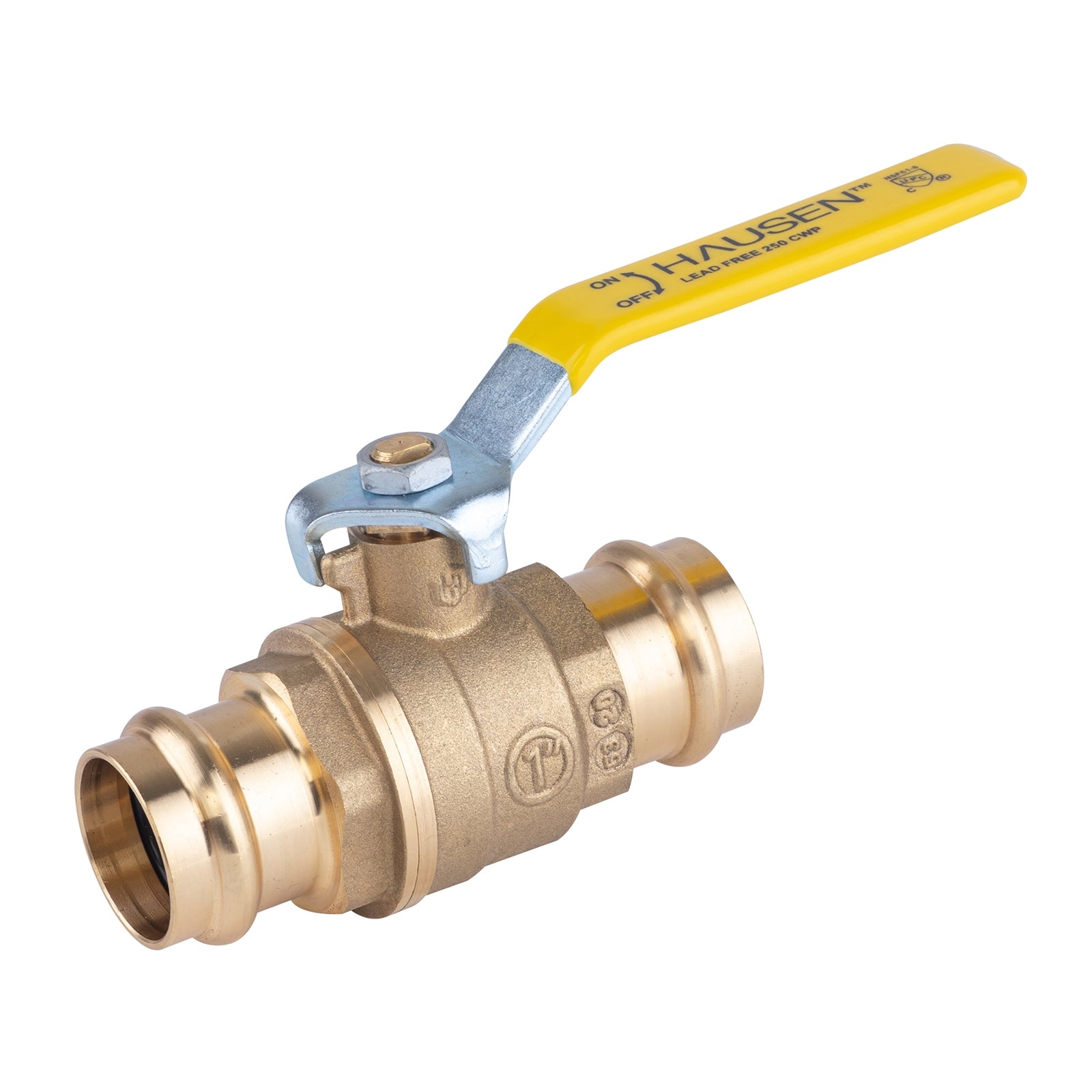 Hausen 1-inch Single O-Ring Press Ball Valve; Lead Free Forged Brass; Blowout Resistant Stem; For Use in Potable Water Distribution Systems, Hydronic Heating and Chilled Water, 1-Pack