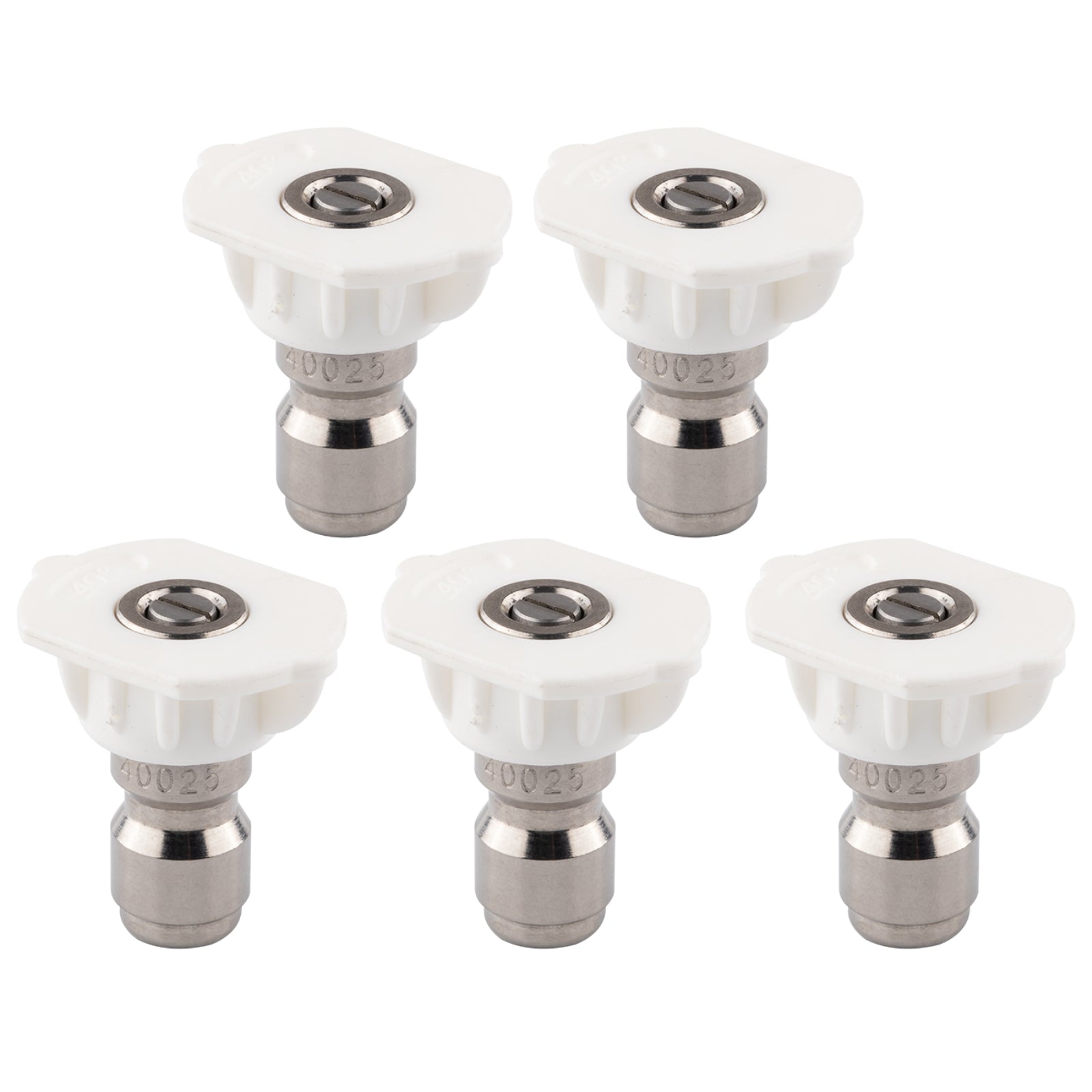 Clean Strike Professional Spray Nozzles, White 40-Degree Spray Tips with 1/4 Inch Quick Connect Fitting, 2.5 Orifice and Pressure Washer Rated 6200 PSI, 5-Pack