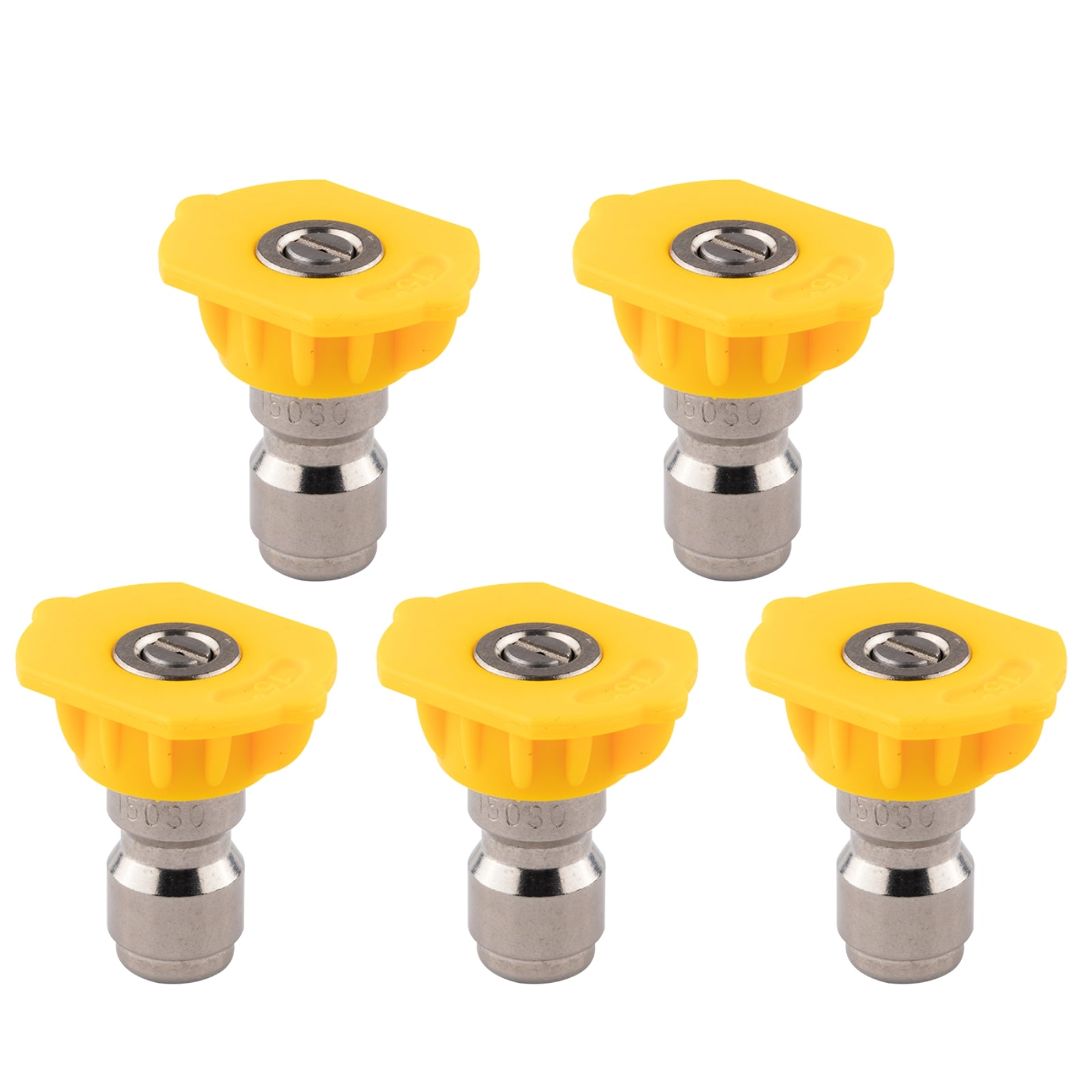 Clean Strike Professional Spray Nozzles, Yellow 15-Degree Spray Tips with 1/4 Inch Quick Connect Fitting, 3.0 Orifice and Pressure Washer Rated 6200 PSI, 5-Pack