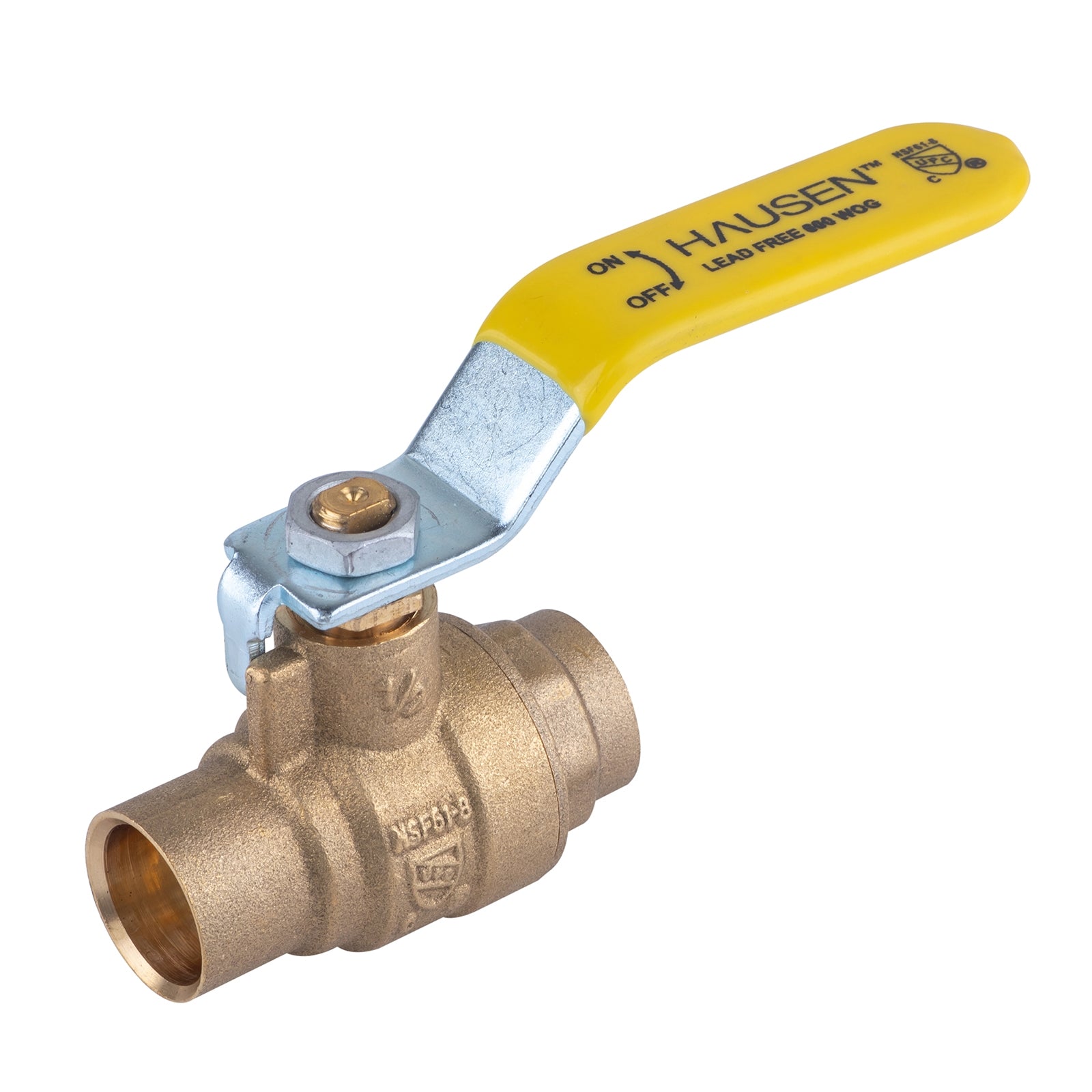 Hausen 1/2-inch Sweat x 1/2-inch Sweat Full Port Brass Ball Valve; Lead Free Forged Brass; Blowout Resistant Stem; cUPC/ANSI/NSF Certified; For Use in Potable Water Distribution Systems, 1-Pack