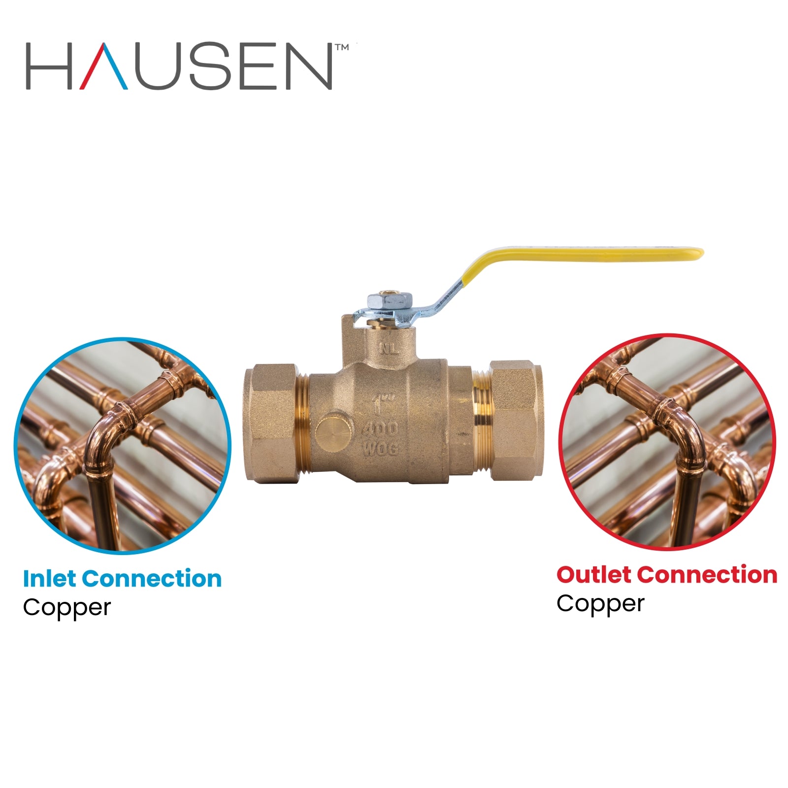 Hausen 1-inch Compression Standard Port Brass Ball Valve with Drain; Lead Free Forged Brass; Blowout Resistant Stem; For Use in Potable Water, Oil and Gas Distribution Systems, 1-Pack