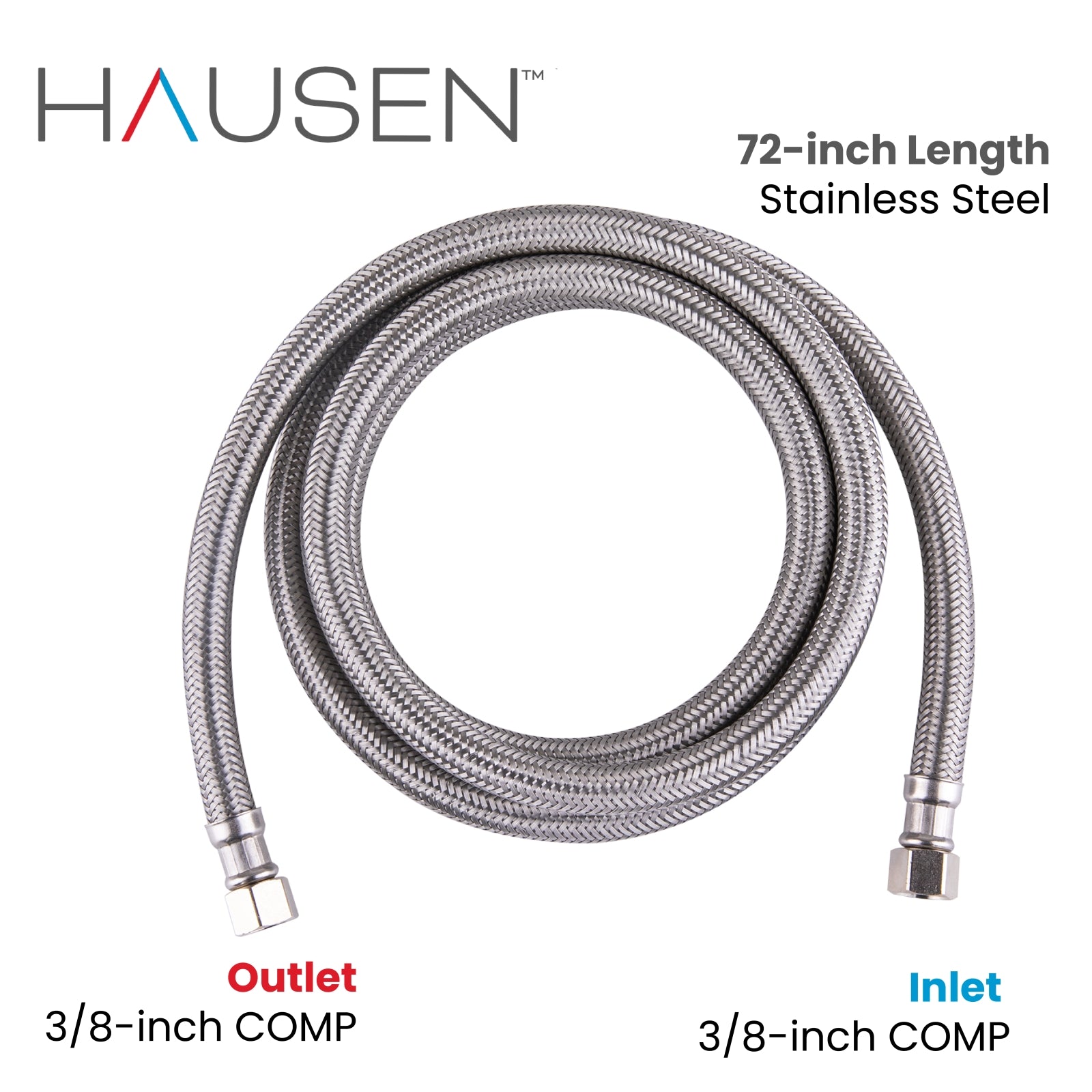 Hausen 3/8-inch Compression x 3/8-inch Compression x 72-inch (6-Feet) Length Stainless Steel Dishwasher Connector with Elbow; Lead Free; cUPC and NSF-61 Certified; Compatible with Most Dishwashers, 1-Pack