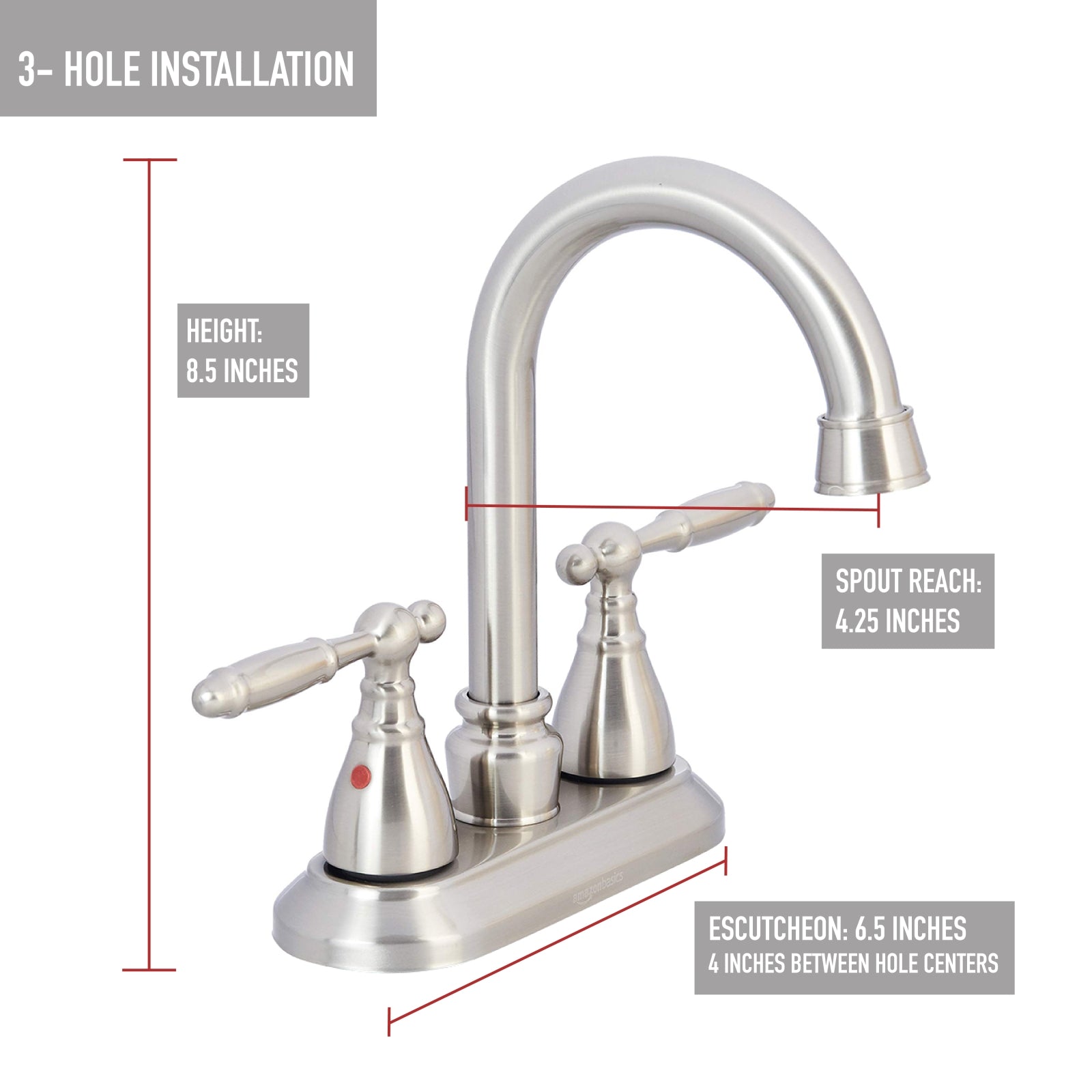 Traditional Two-Handle Long Spout 3-Hole Mount Basin Faucet-4-Inch, Satin Nickel