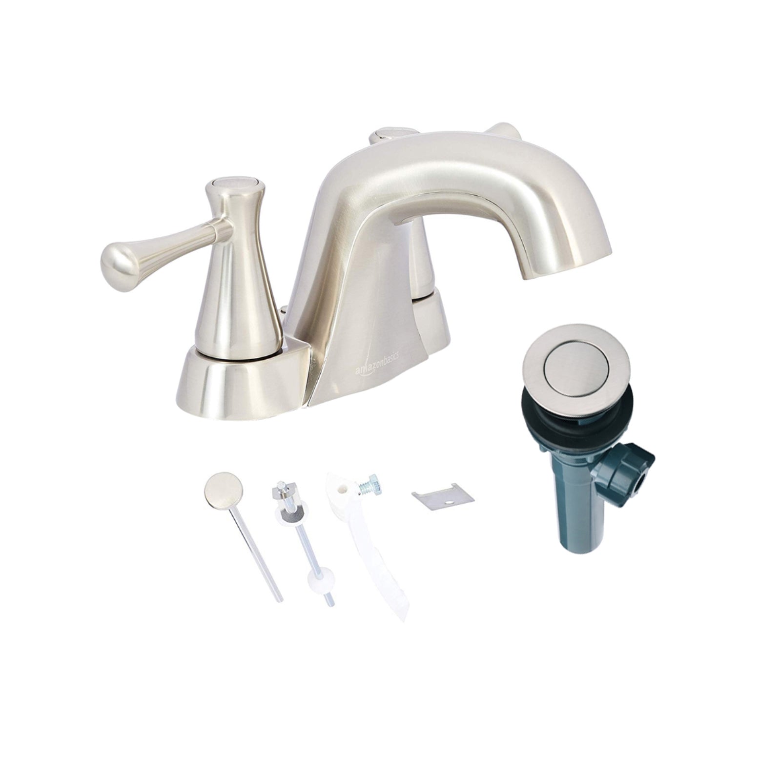 Modern Two-Handle Short Spout 3-Hole Mount Basin Faucet-4-Inch, Satin Nickel