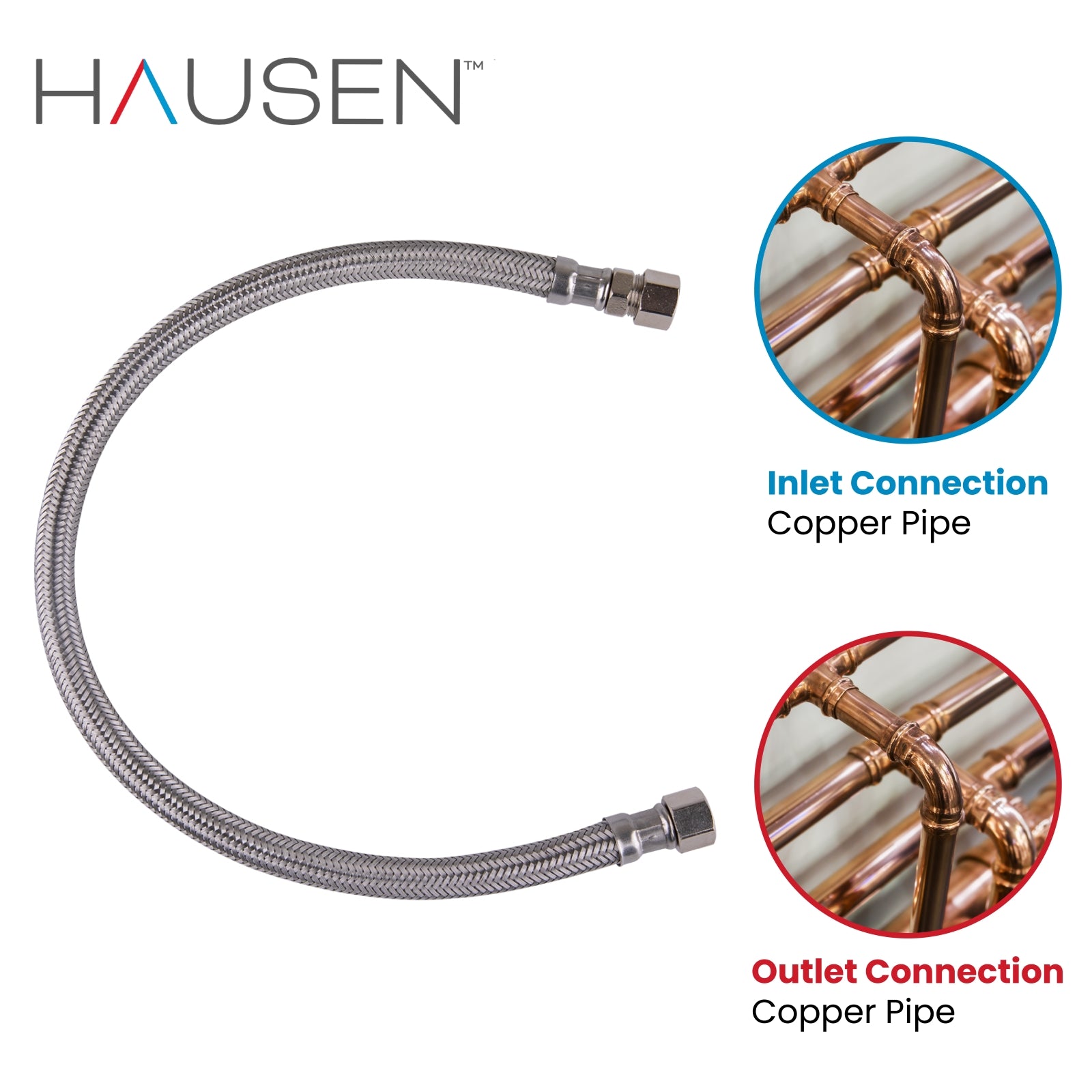 Hausen 3/8-inch Compression x 3/8-inch Compression x 20-inch Length Stainless Steel Faucet Water Supply Connector; Lead Free; cUPC and NSF-61 Certified; Compatible with Standard Faucets, 2-Pack