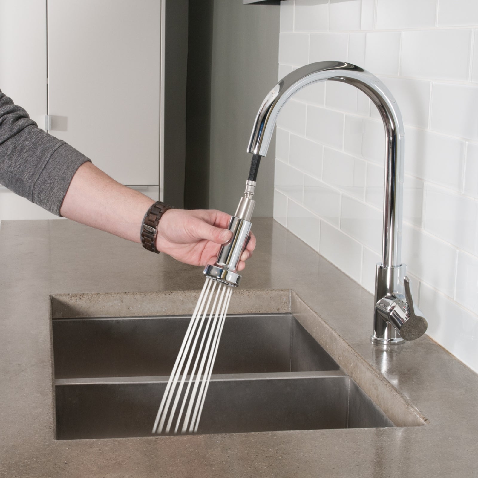 Modern Pull-Down Kitchen Sprayer Faucet, Polished Chrome