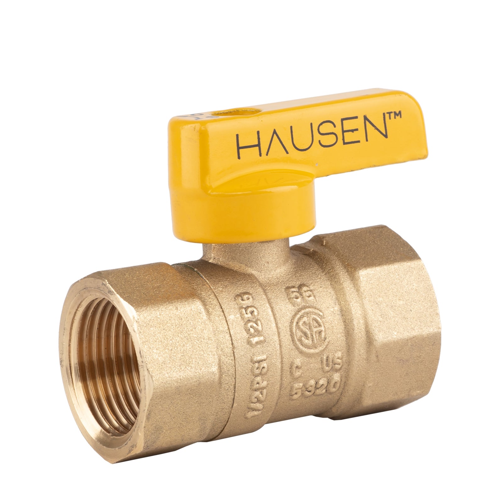 Hausen 3/4-inch FIP (Female Iron Pipe) x 3/4-inch FIP (Female Iron Pipe) Straight Gas Ball Valve with 1/4-Turn Lift and Lock Handle; Forged Brass; Blowout-Resistant Stem; CSA and UL Certified; 1-Pack