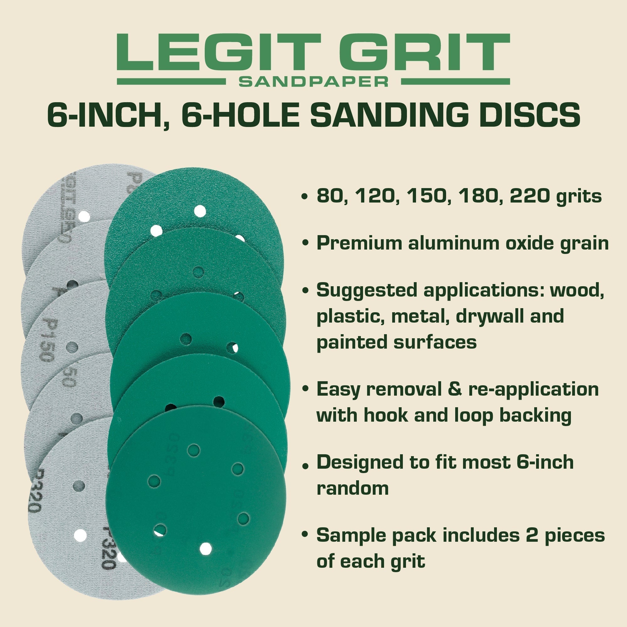 Hook & Loop Sanding Disc Sample Packs, Mixed Grit, 10-Pack - Legit Grit